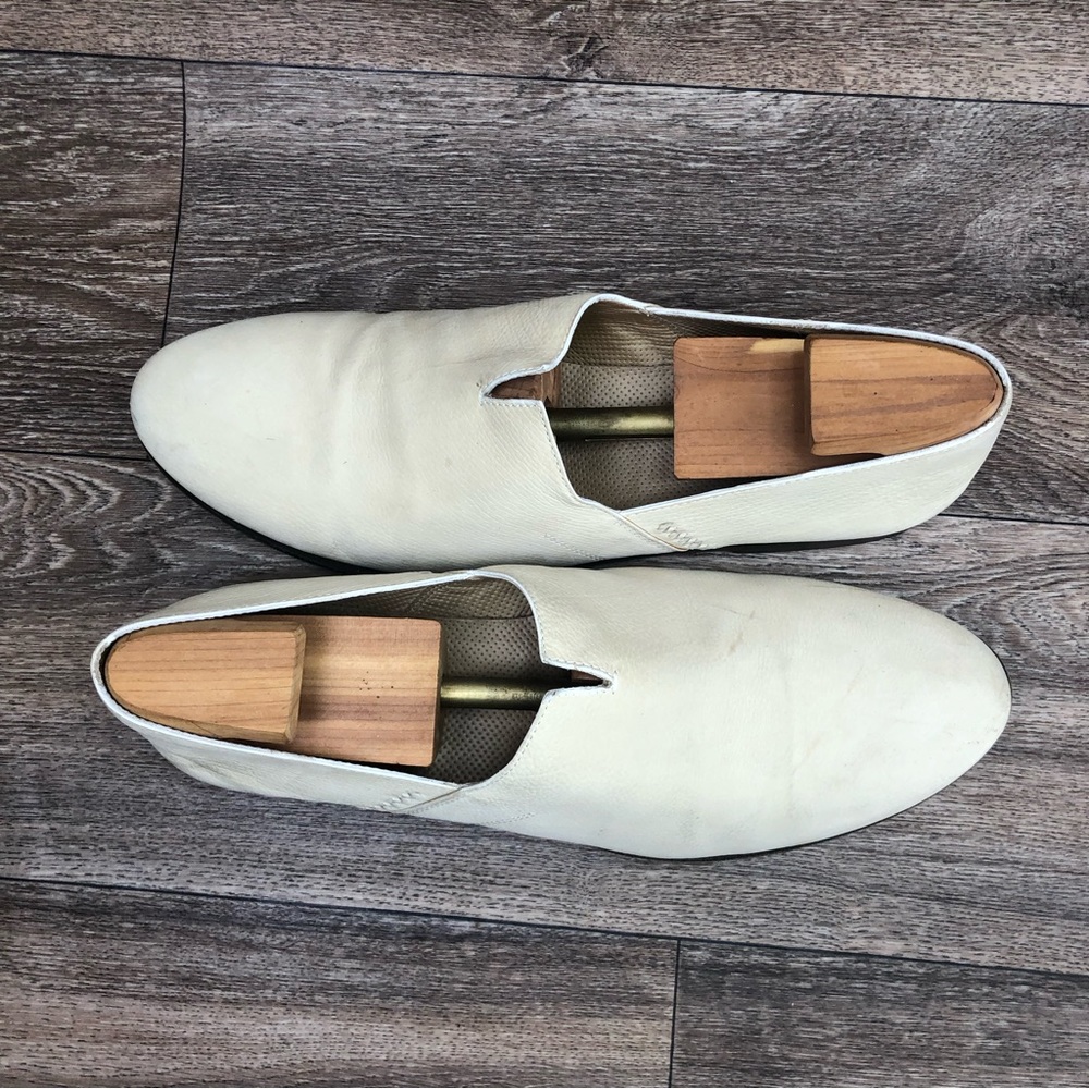 Giorgio Armani Cream Leather Almond Toe Slip On Loafers Men's 44/ US 10.5 - Picture 5 of 15
